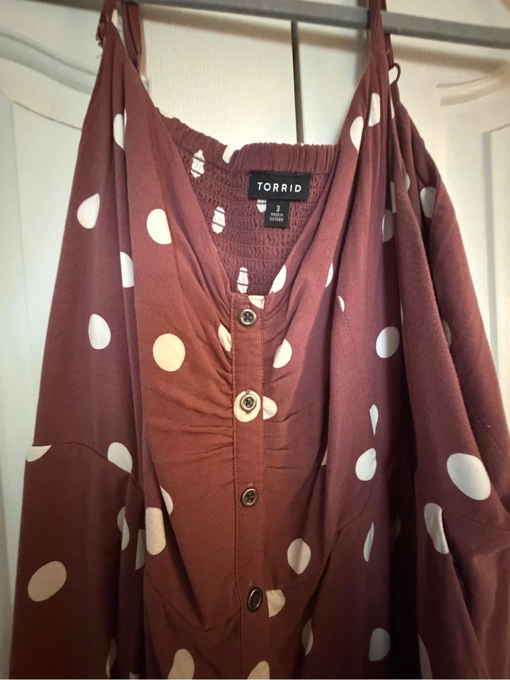 torrid Brown Polka Dot Midi Dress with Button Front